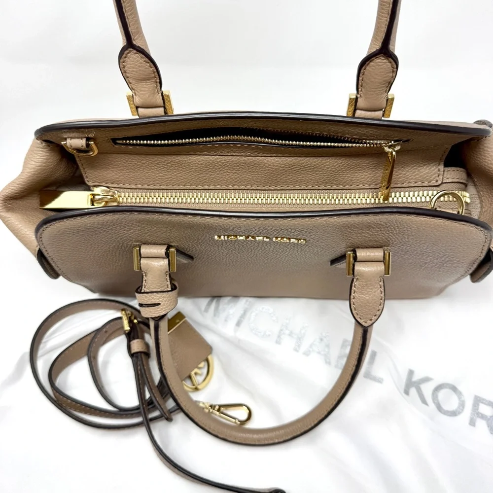 Michael Kors Tan Harper Medium Satchel Pebble Leather Bag